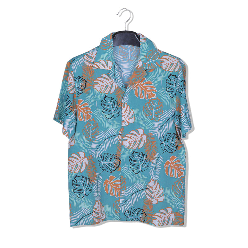 Plus-size beach shirt set Printed shirt  Beach Short-Sleeved Holiday Two-Piece Set Ice-silk loose-fitting