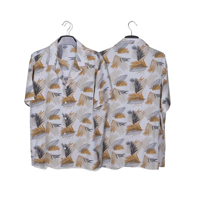Plus-size beach shirt set Printed shirt  Beach Short-Sleeved Holiday Two-Piece Set Ice-silk loose-fitting
