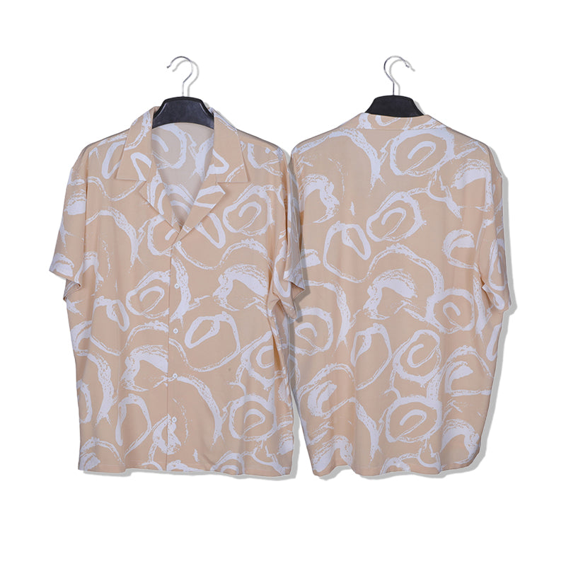 Plus-size beach shirt set Printed shirt  Beach Short-Sleeved Holiday Two-Piece Set Ice-silk loose-fitting