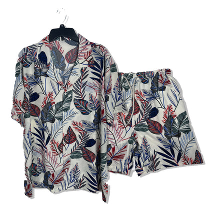 Plus-size beach shirt set Printed shirt  Beach Short-Sleeved Holiday Two-Piece Set Ice-silk loose-fitting